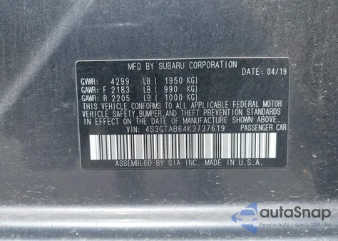 2019 Subaru Impreza 2.0I z USA, uszkodzony, nr VIN 4S3GTAB64K3737619